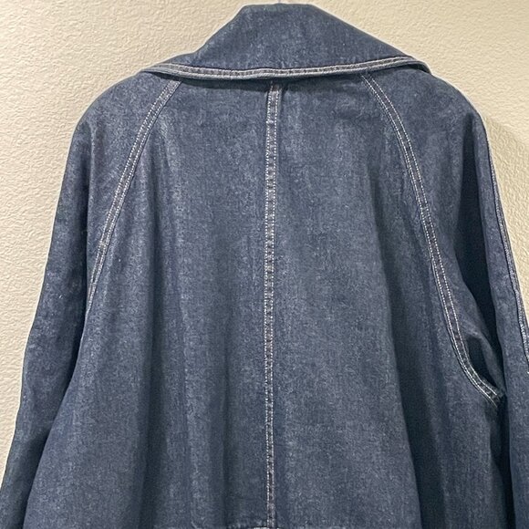 (NEW) FREE PEOPLE Double Breast Car Coat Long Sleeve Denim, Wash Indigo - L - Picture 9 of 13
